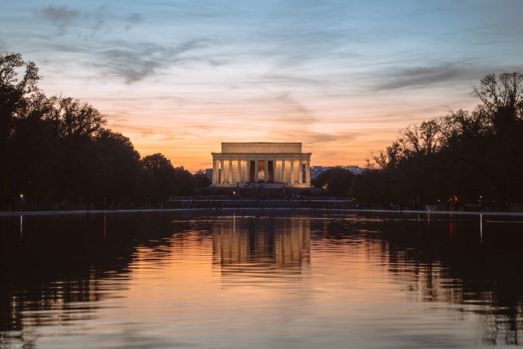 Sunset over the Lincoln Memorial
